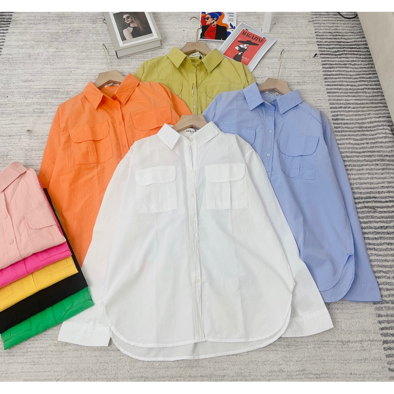 Áo Sơmi Chất Cotton Lenin Form Rộng Phong Cách Hàn Quốc
