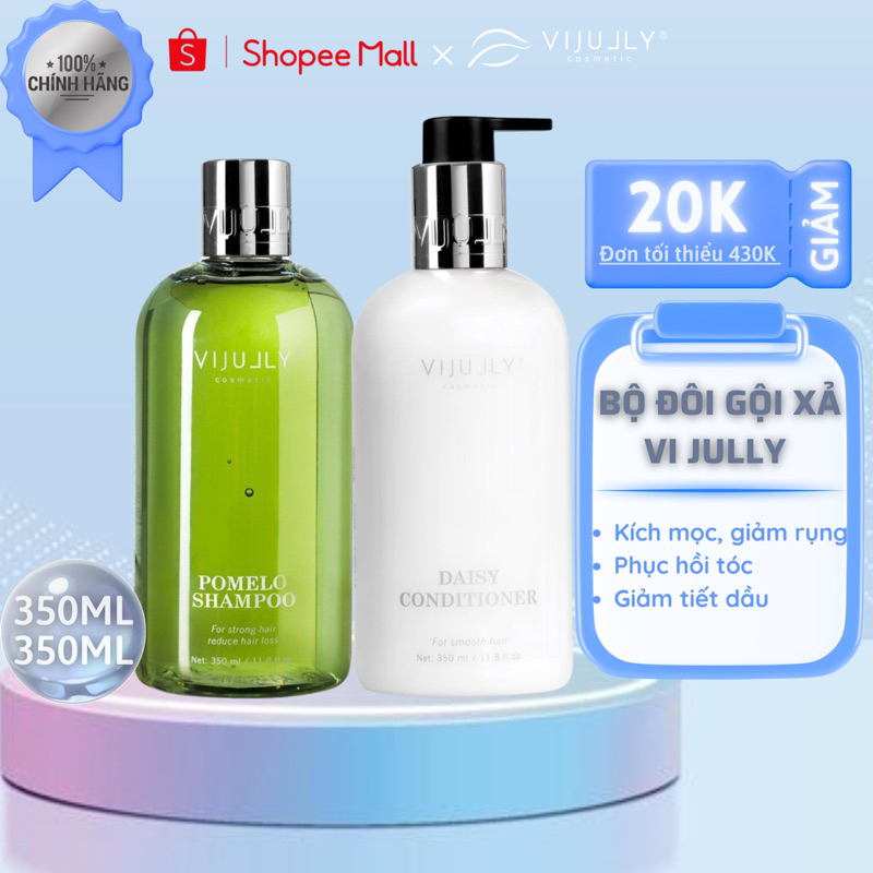 Bộ Gội Xả VIJULLY COSMETIC Mẫu Mới Ngăn Rụng - Phục Hồi Tóc 350ml (Dầu Gội Bưởi Và Dầu Xả Dừa)