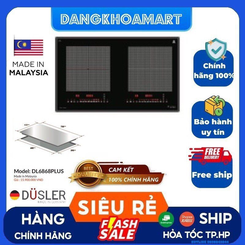 Bếp từ Dusler DL-6868 plus  ( Tặng quạt điều hoà , chảo , đĩa nướng , aptomat , bình nước ..)