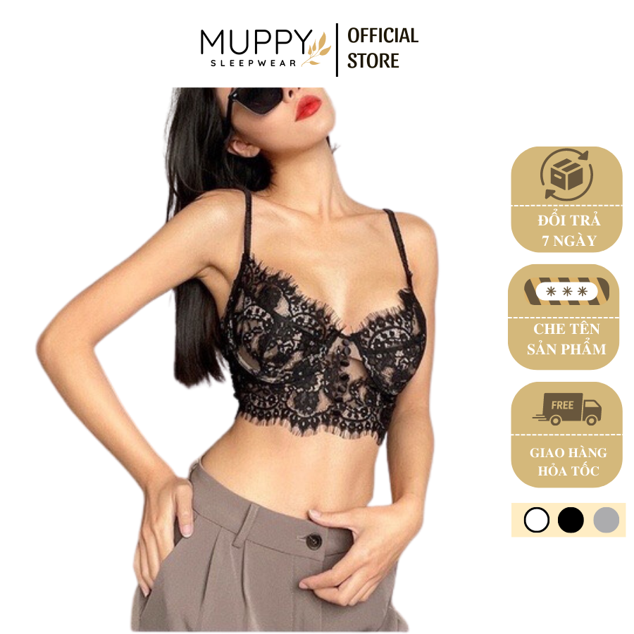 S10 Áo Bra Ren Bralette MUPPY Ren Cúc Mi Có Gọng Đệm Mỏng Kèm Quần Chip Lọt Khe Sexy Dễ Mix Đồ