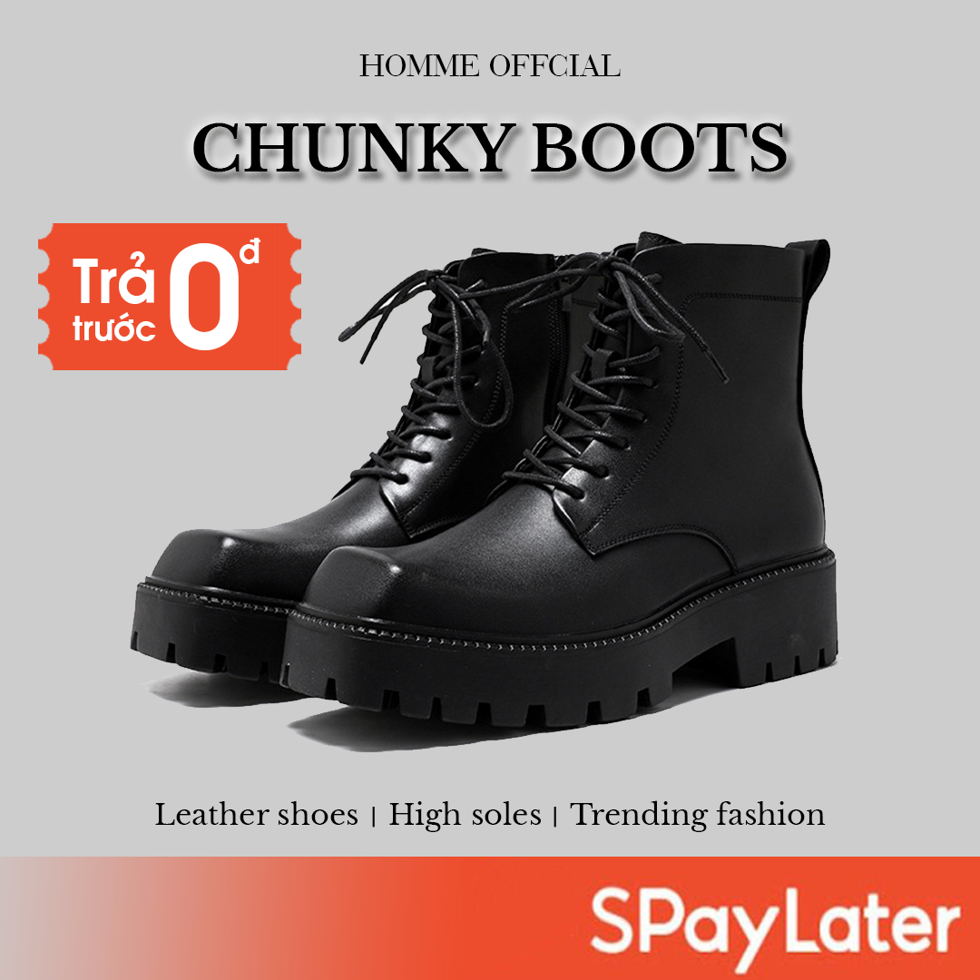 Giày Boots nam HOMME mũi vuông khóa zip đế đúc 4,5cm tăng chiều cao 666-R
