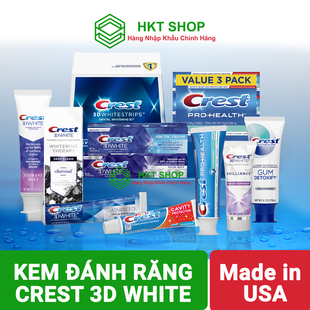 Kem đánh răng CREST 3D WHITE Mỹ_Trắng răng vượt trội- HKT Shop