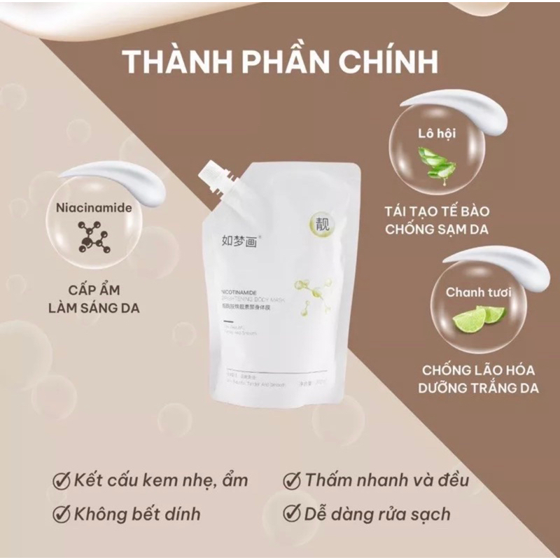 Mặt Nạ Ủ Trắng Toàn Thân Niacinamide Hunmi Cho Làn Da Cơ Thể Trắng Sáng Bật Tone, Mịn Màng, Tươi Trẻ