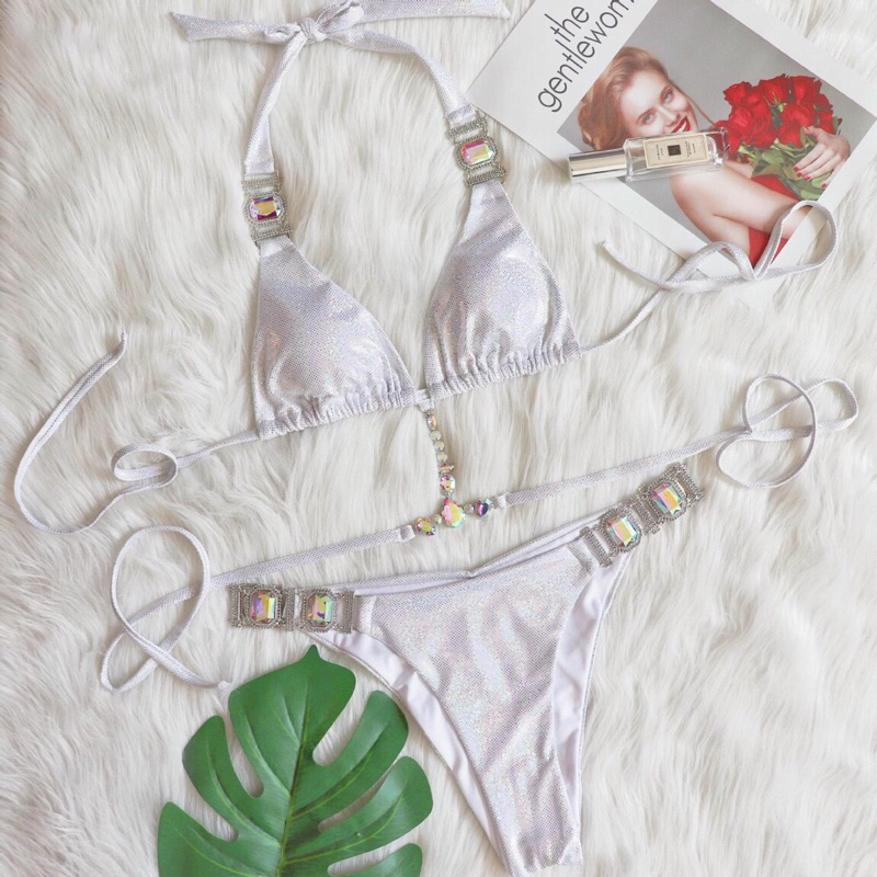 Bikini hai mảnh phối đá vuông cao cấp sang chảnh