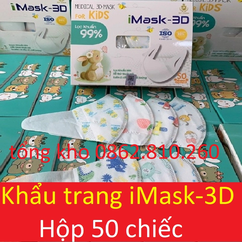 [LẺ 1 CHIẾC] Khẩu trang y tế trẻ em imask 3d medical mask for kids hộp 50 chiếc [chính hãng date mới]