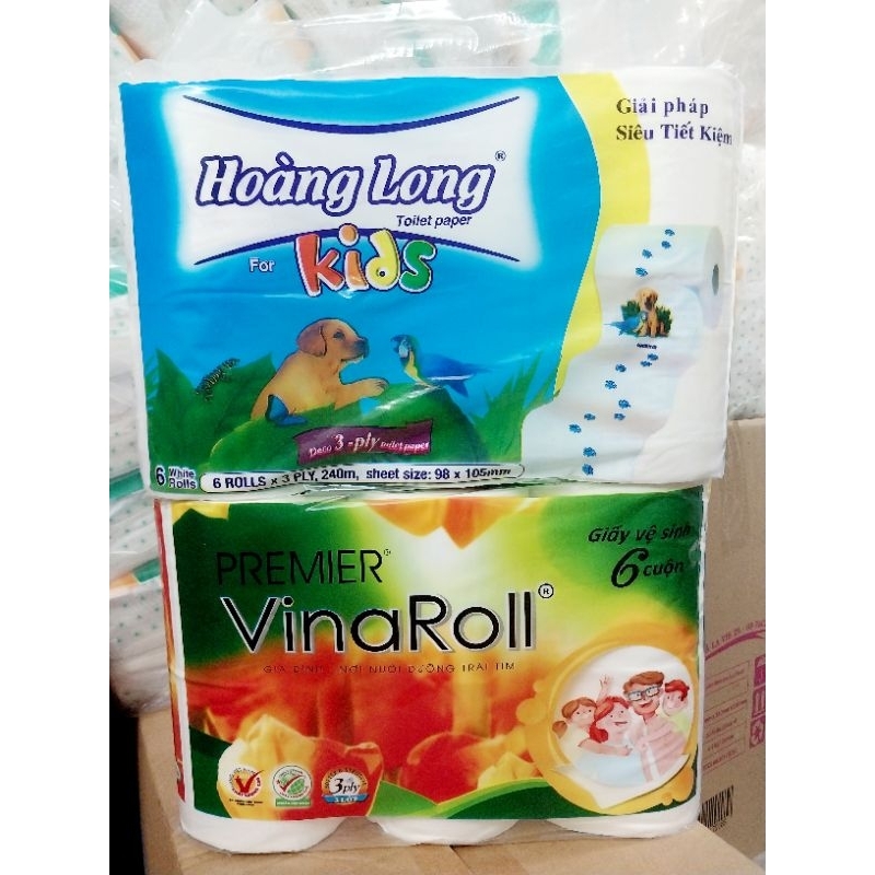 LỐC 6 CUỘN GIẤY HOÀNG LONG KIDS / VINAROLL KHÔNG LÕI.