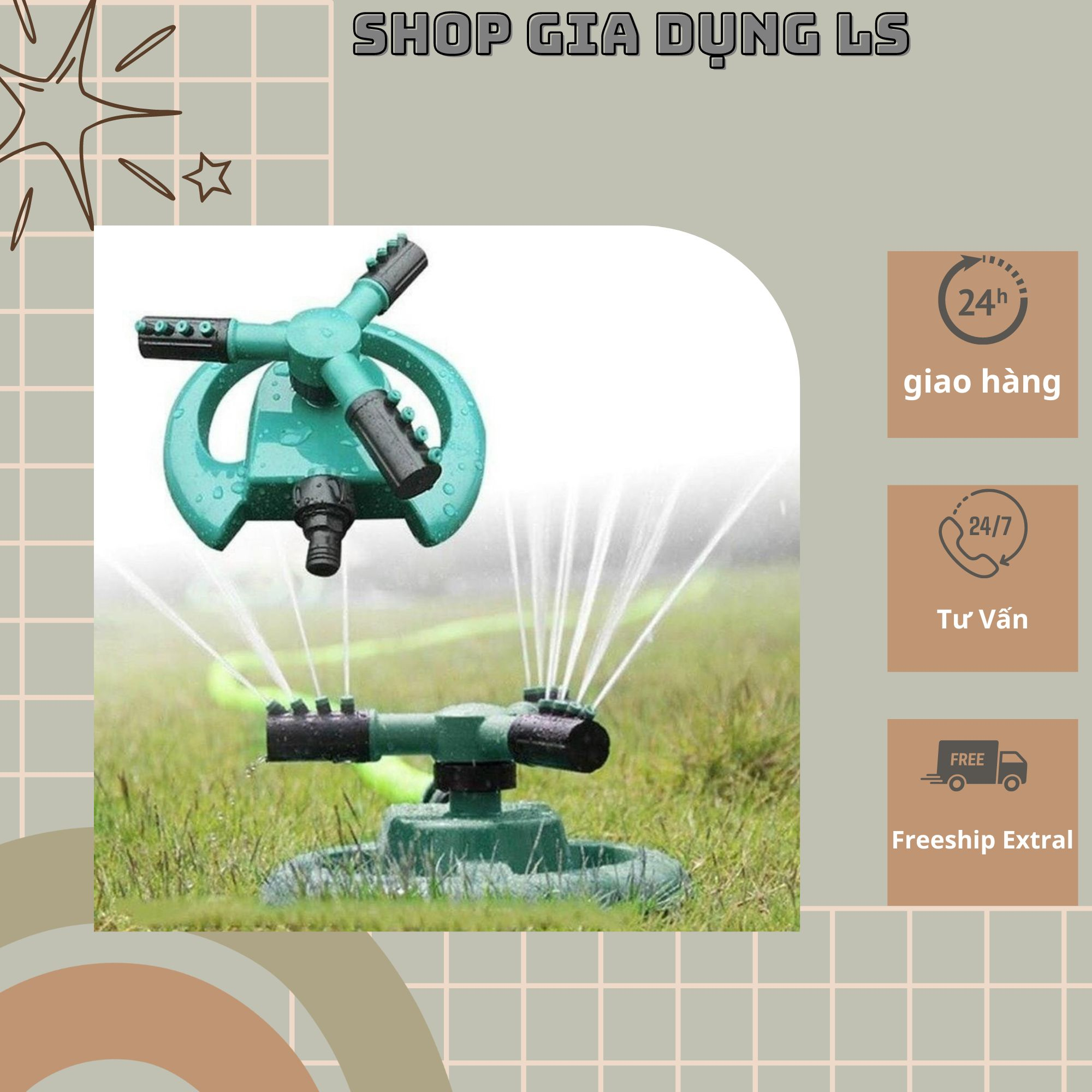 Vòi phun nước tưới cây tự động xoay 360 độ , Vòi phun thủy lực tưới mát - làm vườn tự đông quay