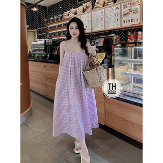 Đầm Kẻ Hai Dây Dáng Dài Maxi Rộng Dây Điều Chỉnh Mã QA080