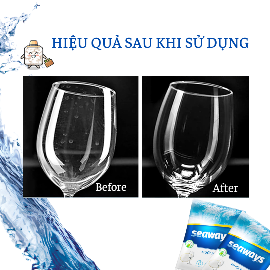 Muối Rửa Chén Bát SEAWAYS - Túi 500gr - Độ tinh khiết cao 99,6 phần trăm-Dành Cho Mọi Loại Máy Rửa Chén Bát