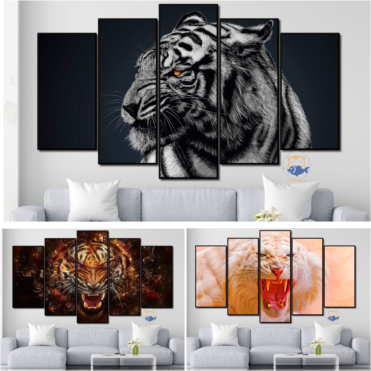 Tranh dán tường ghép 5 Decor - Hình Động Vật - Hổ - Tiger - bộ 2