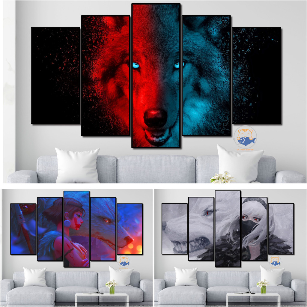 Tranh dán tường ghép 5 Decor - Hình Động Vật - Sói - Wolf - Bộ 1