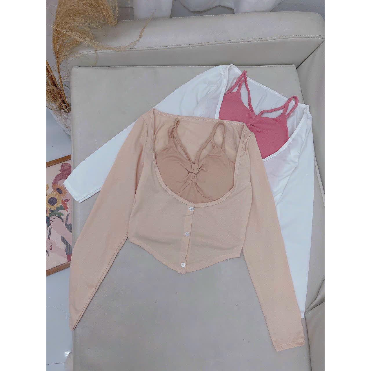 Set Áo Yếm Có Mút + Áo Croptop Vạt Nhọn Tay Dài
