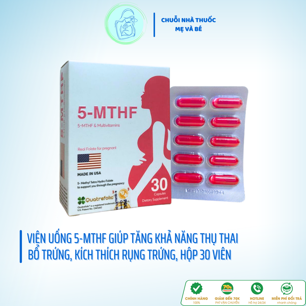 5-MTHF, Viên uống tăng khả năng thụ thai, Bổ trứng, Kích thích rụng trứng, Bổ bầu cho mẹ bầu - Hộp 30 viên - Nhà thuốc M