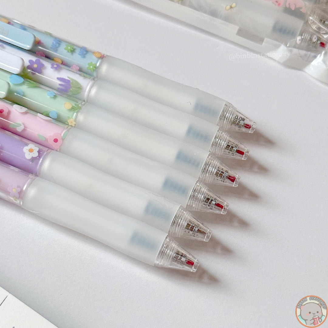 Set 6 bút Hesu Flower Day vỏ trong suốt, họa tiết hoa rơi HS - 777