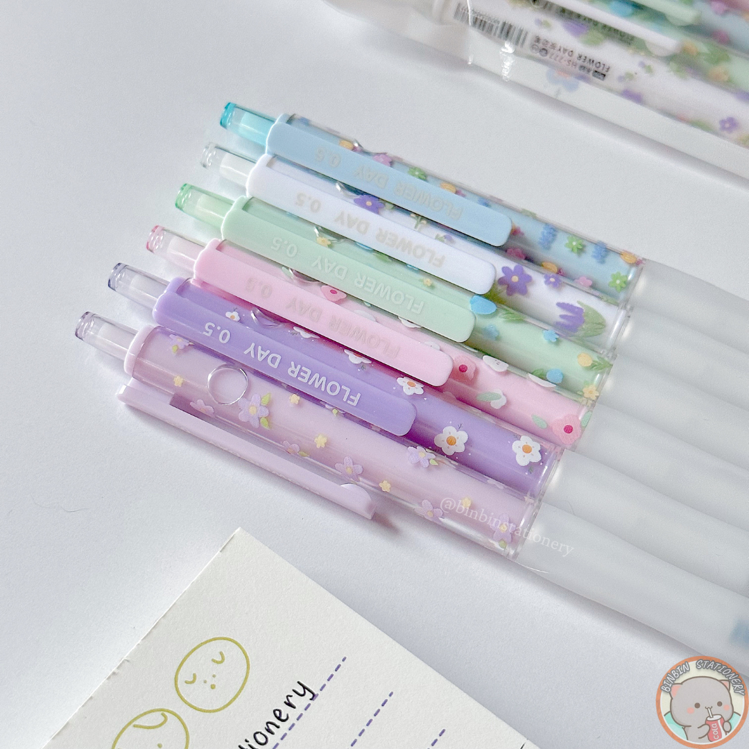 Set 6 bút Hesu Flower Day vỏ trong suốt, họa tiết hoa rơi HS - 777