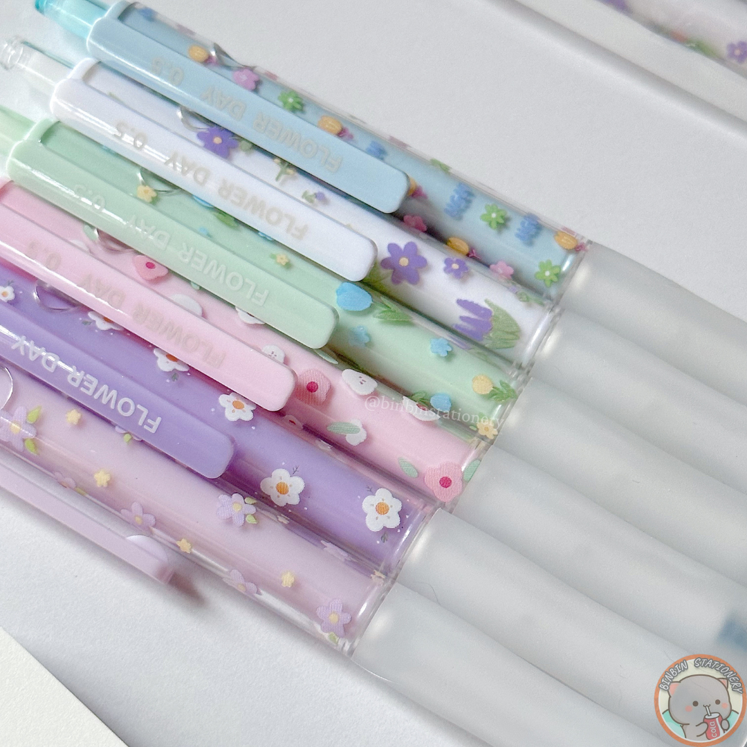 Set 6 bút Hesu Flower Day vỏ trong suốt, họa tiết hoa rơi HS - 777