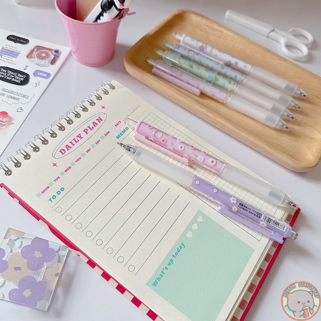 Set 6 bút Hesu Flower Day vỏ trong suốt, họa tiết hoa rơi HS - 777