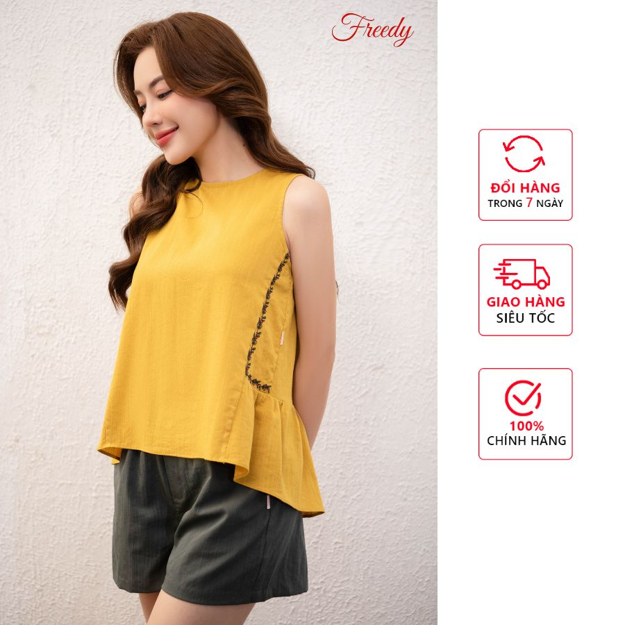 Bộ sát nách đũi thêu bèo sườn - WBS2301