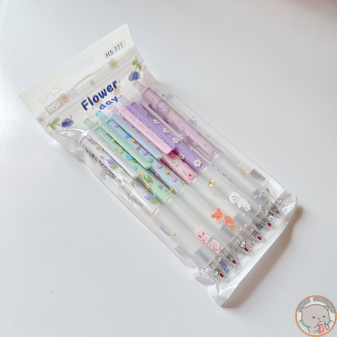Set 6 bút Hesu Flower Day vỏ trong suốt, họa tiết hoa rơi HS - 777