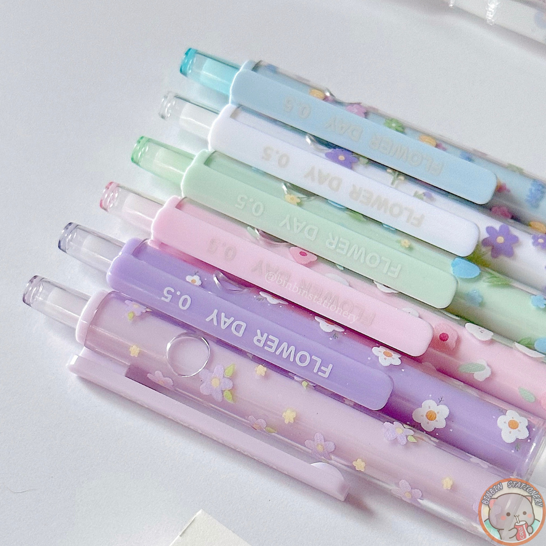 Set 6 bút Hesu Flower Day vỏ trong suốt, họa tiết hoa rơi HS - 777