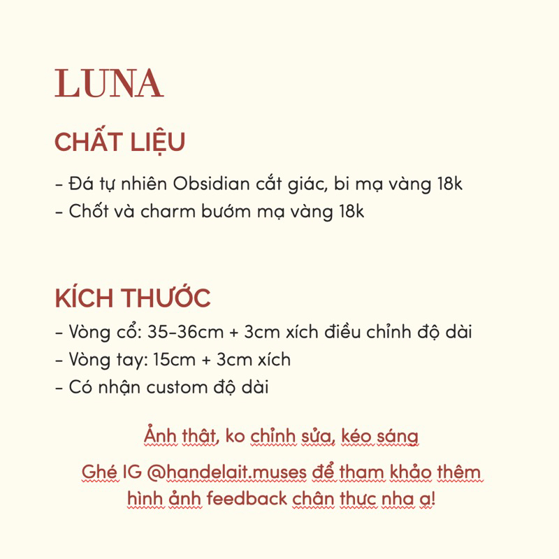 Vòng tay Luna màu đen cá tính Handelait