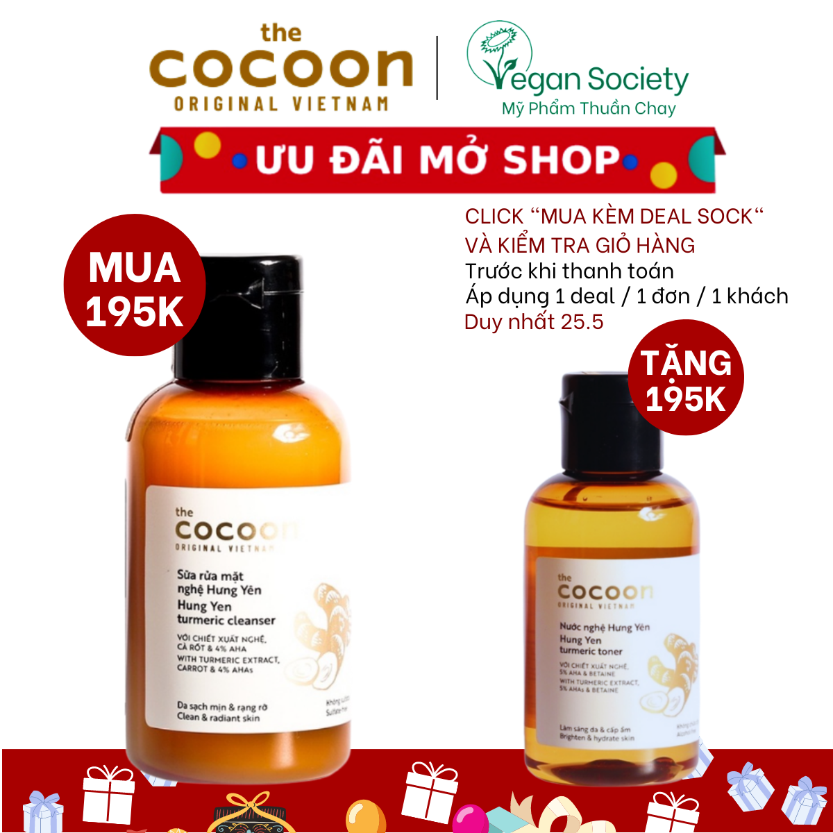 [Mua 1 tặng 1] Mua 1 sữa rửa mặt nghệ Cocoon 140ml tặng 1 nước nghệ 140ml