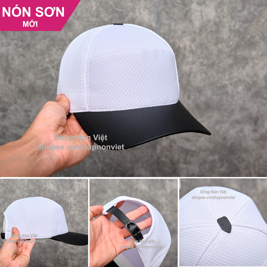 Nón Sơn Trắng Đen Khiên Vải Lưới Thoáng Mát Kết Da Cao Cấp Thời Trang Nam Nữ - Nón Kết Sơn