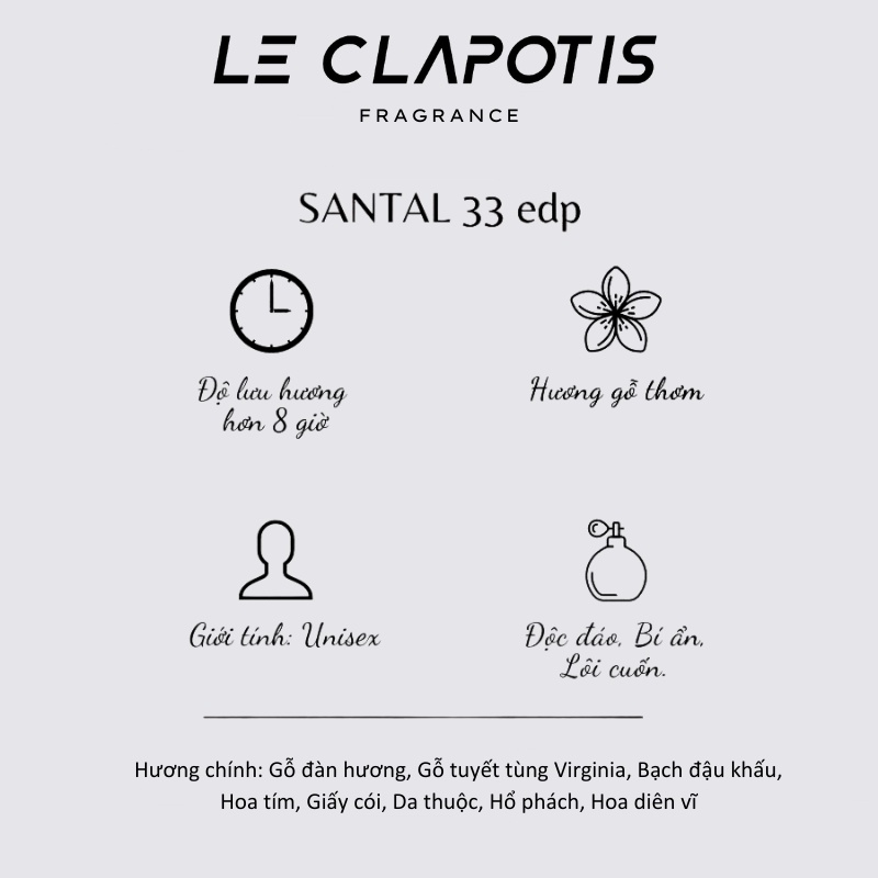 Nước Hoa Thơm Lâu Chính Hãng Le Capotis Santal 33 30ml Đẳng Cấp, Lôi Cuốn