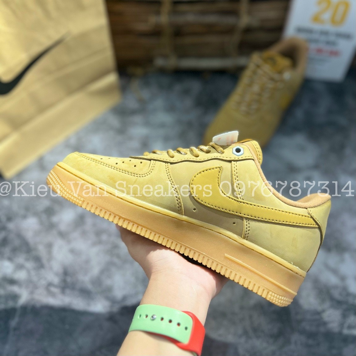 Giày AF1 Màu Vàng Da Bò Giày Air Force 1 Low Flax Wheat Cao Cấp