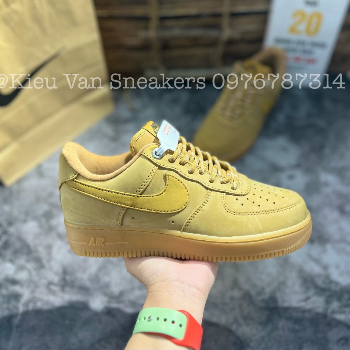 Giày AF1 Màu Vàng Da Bò Giày Air Force 1 Low Flax Wheat Cao Cấp