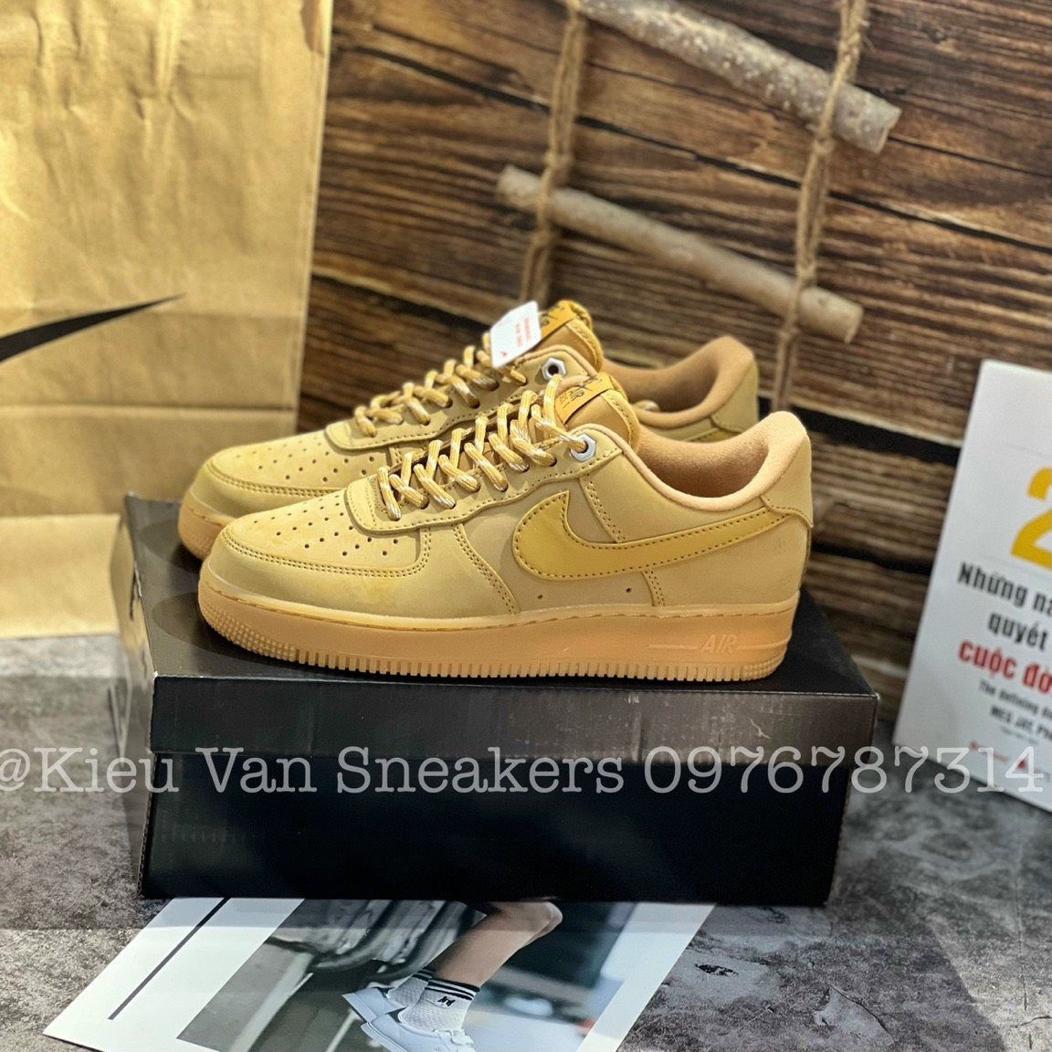 Giày AF1 Màu Vàng Da Bò Giày Air Force 1 Low Flax Wheat Cao Cấp
