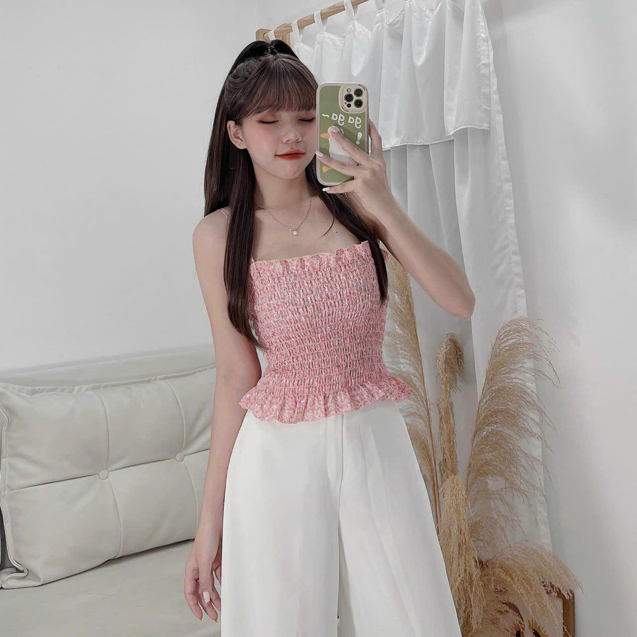 Áo Hai Dây Voan Hoa Nhún