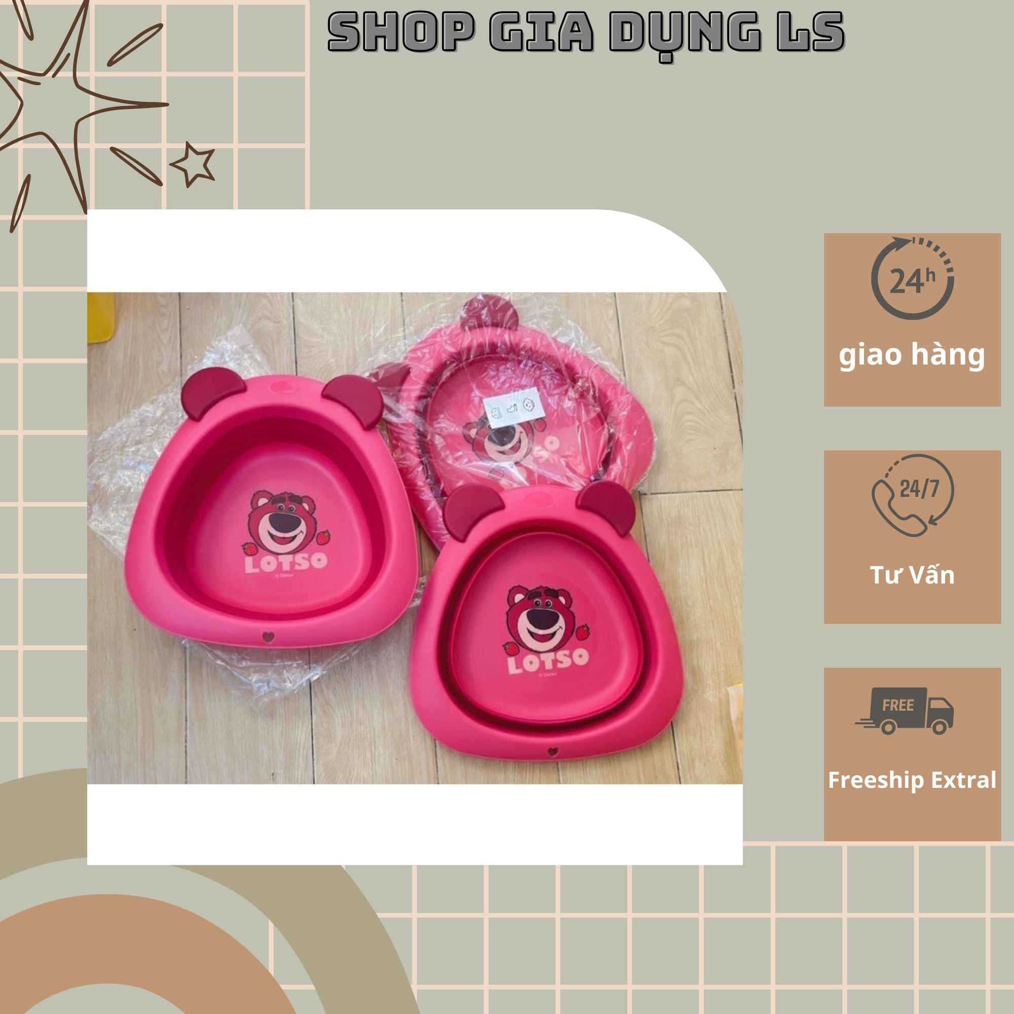 chậu gấp gọn đa năng gấu dâu dễ thương chất liệu silicon chống va đập sử dụng bền bỉ