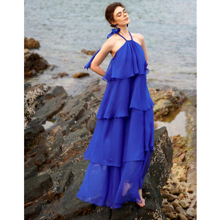 Đầm maxi HeraDG thiết kế 3 tầng cổ yếm tết dây đi biển nằm trong BST Touch of the sea SDPBB2075