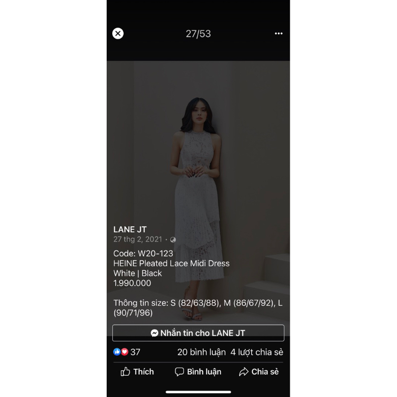 Váy S-M Lane Jt Heine Pleated Lace midi dress! Chính hãng 100%! 1990K