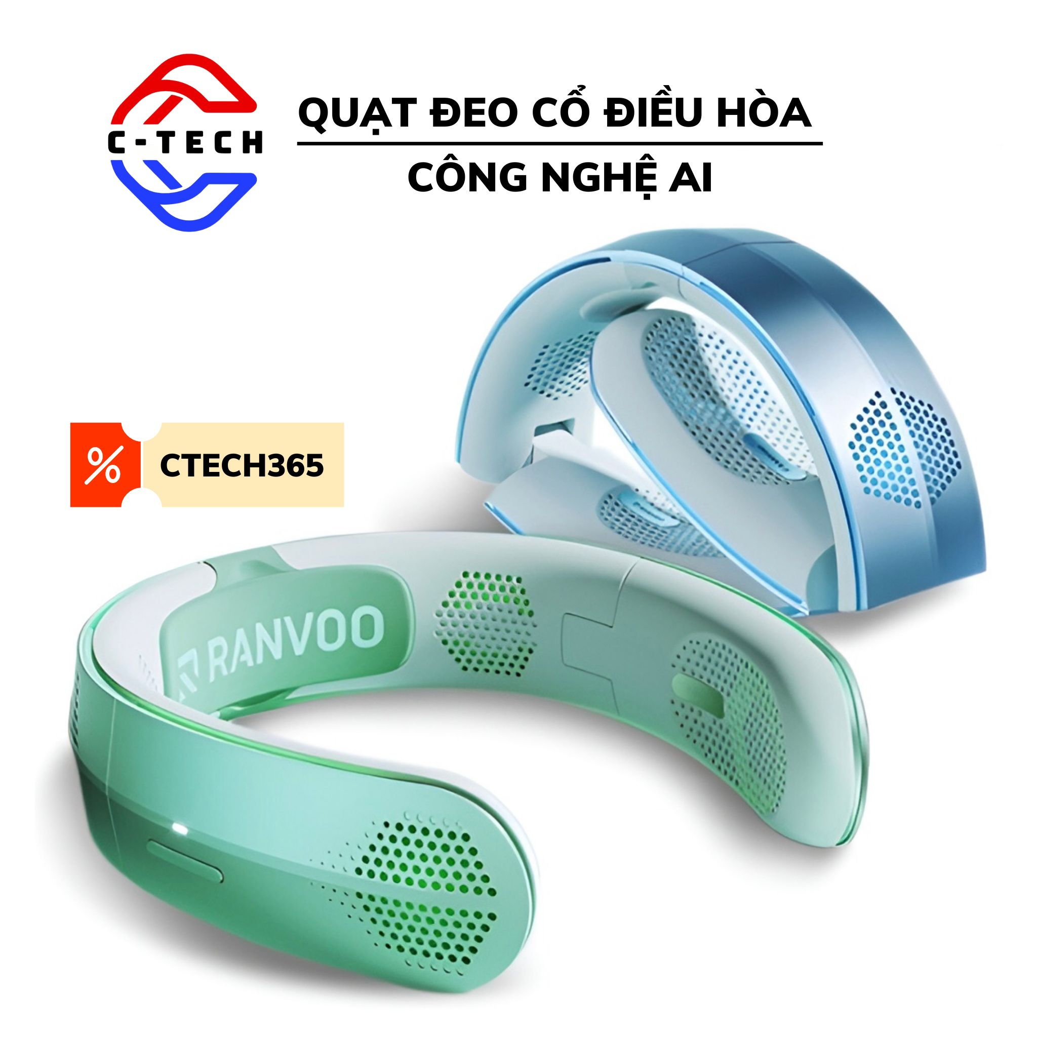 Quạt điều hòa đeo cổ cao cấp tạo gió 4 chiều, công nghệ AI hiện đại 8 lỗ thông gió sử dụng 18 tiếng làm mát cực sâu