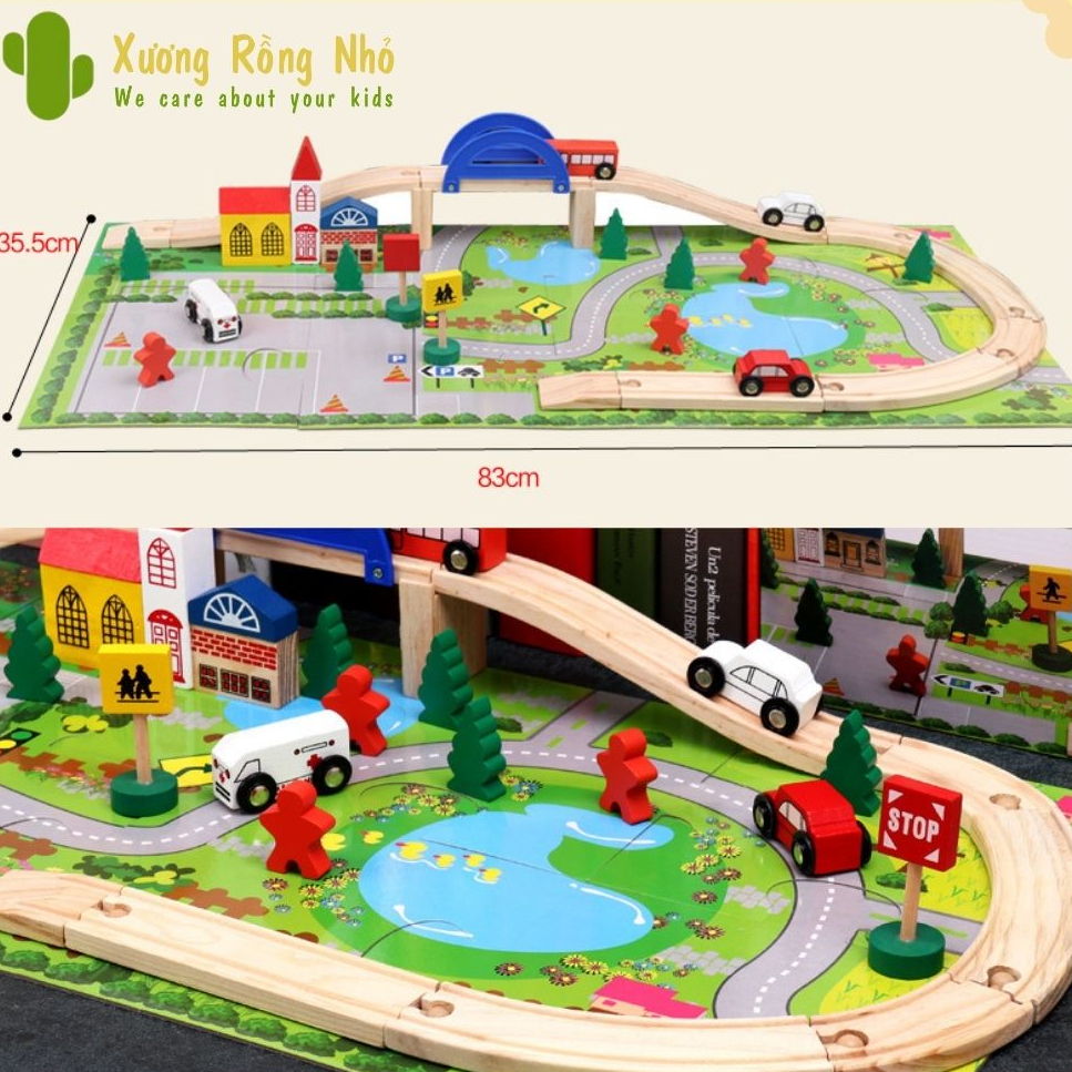 Mô hình giao thông đường ray xe lửa gỗ 40 chi tiết bằng gỗ thông minh cho bé Xương Rồng Nhỏ