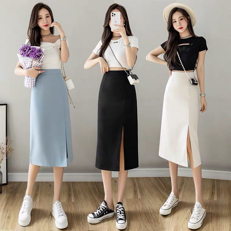 🌼FREESHIP🌼 Chân Váy Chữ A Dài Xẻ Trước, Chân Váy Công Sở Chữ A Lưng Cao A xẻ 70