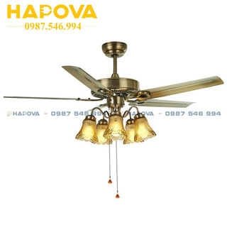 Quạt trần đèn trang trí 5 cánh sắt, 5 bóng HAPOVA ISOL 8095