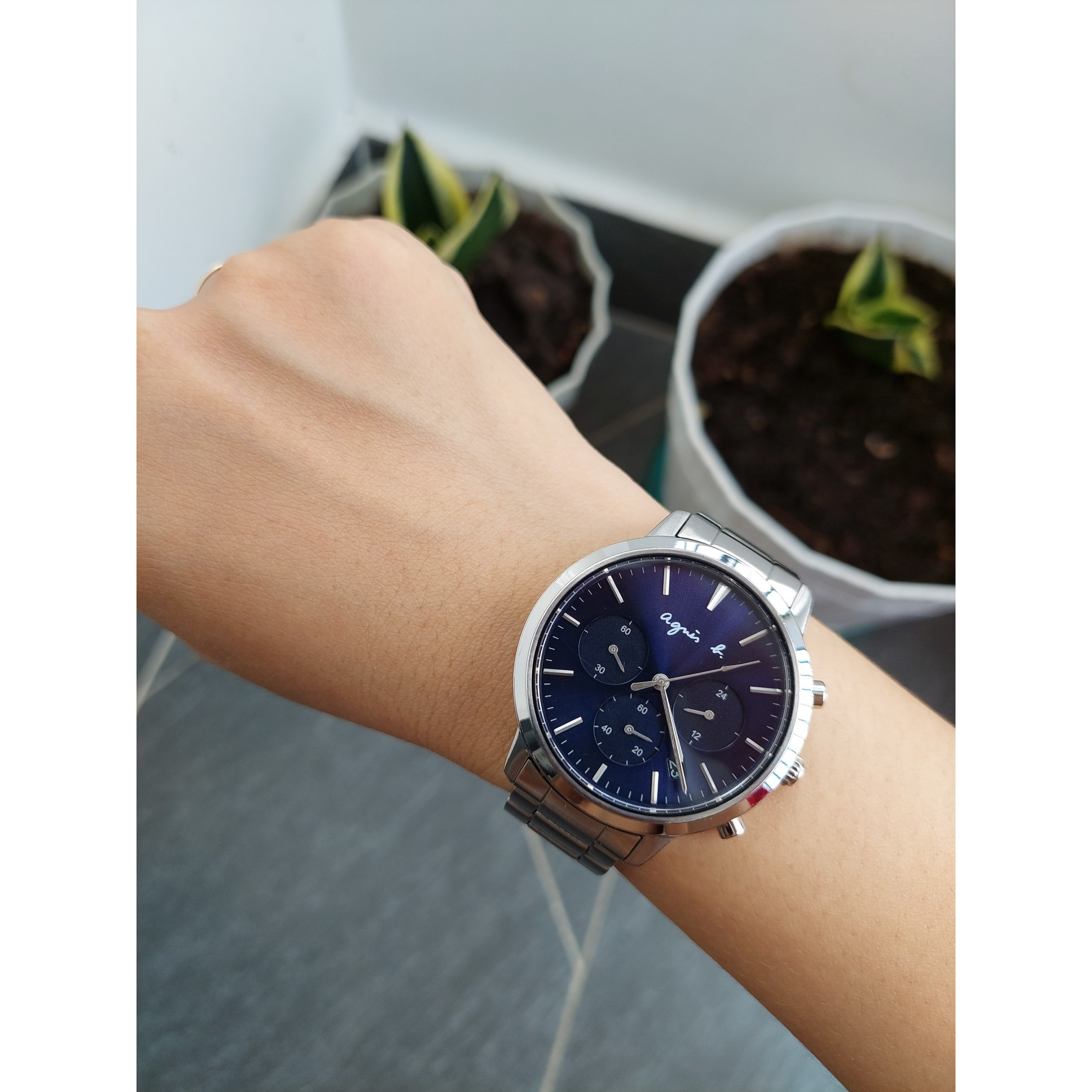 Đồng hồ nam Again 6 kim mặt xanh mực chạy pin hàng Si