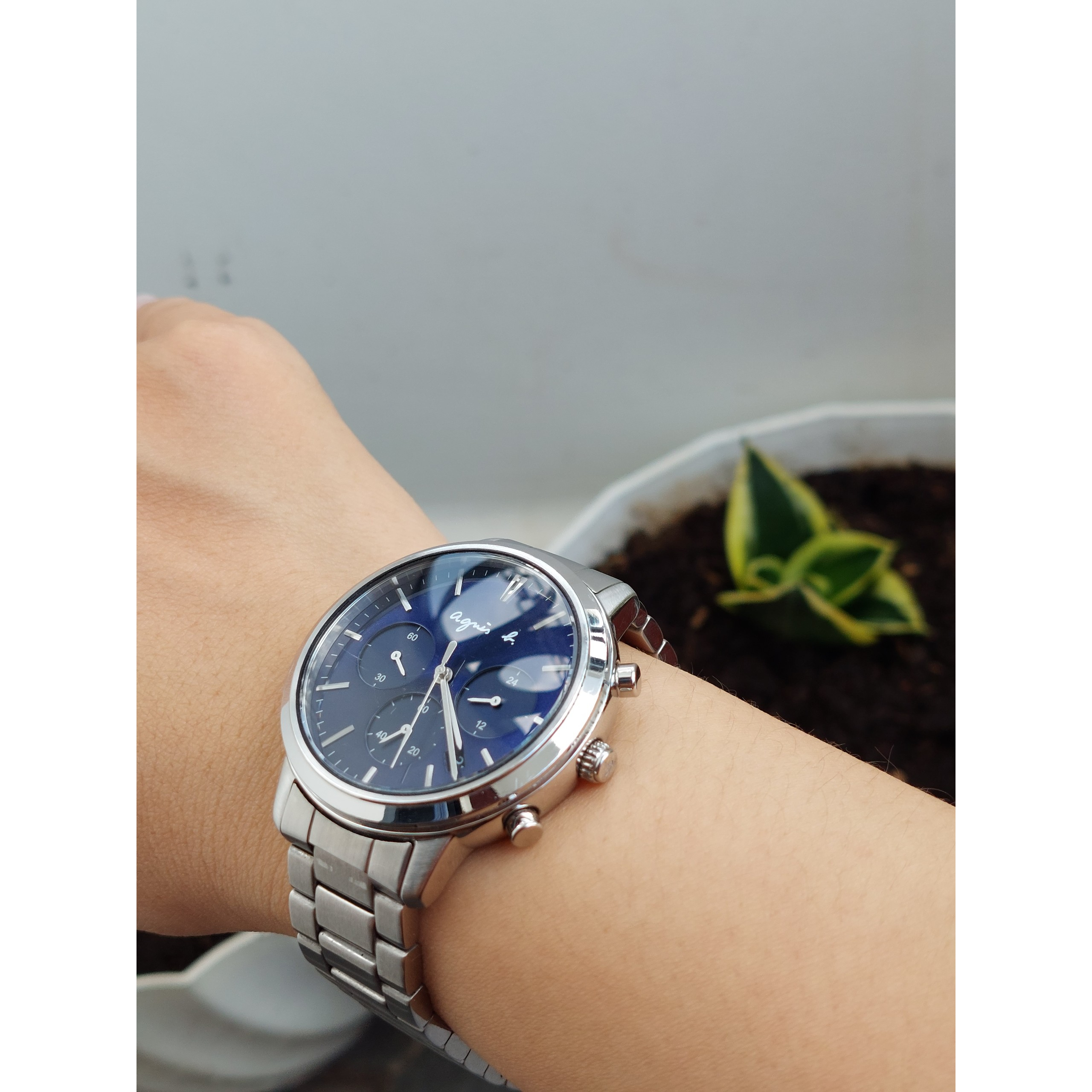 Đồng hồ nam Again 6 kim mặt xanh mực chạy pin hàng Si