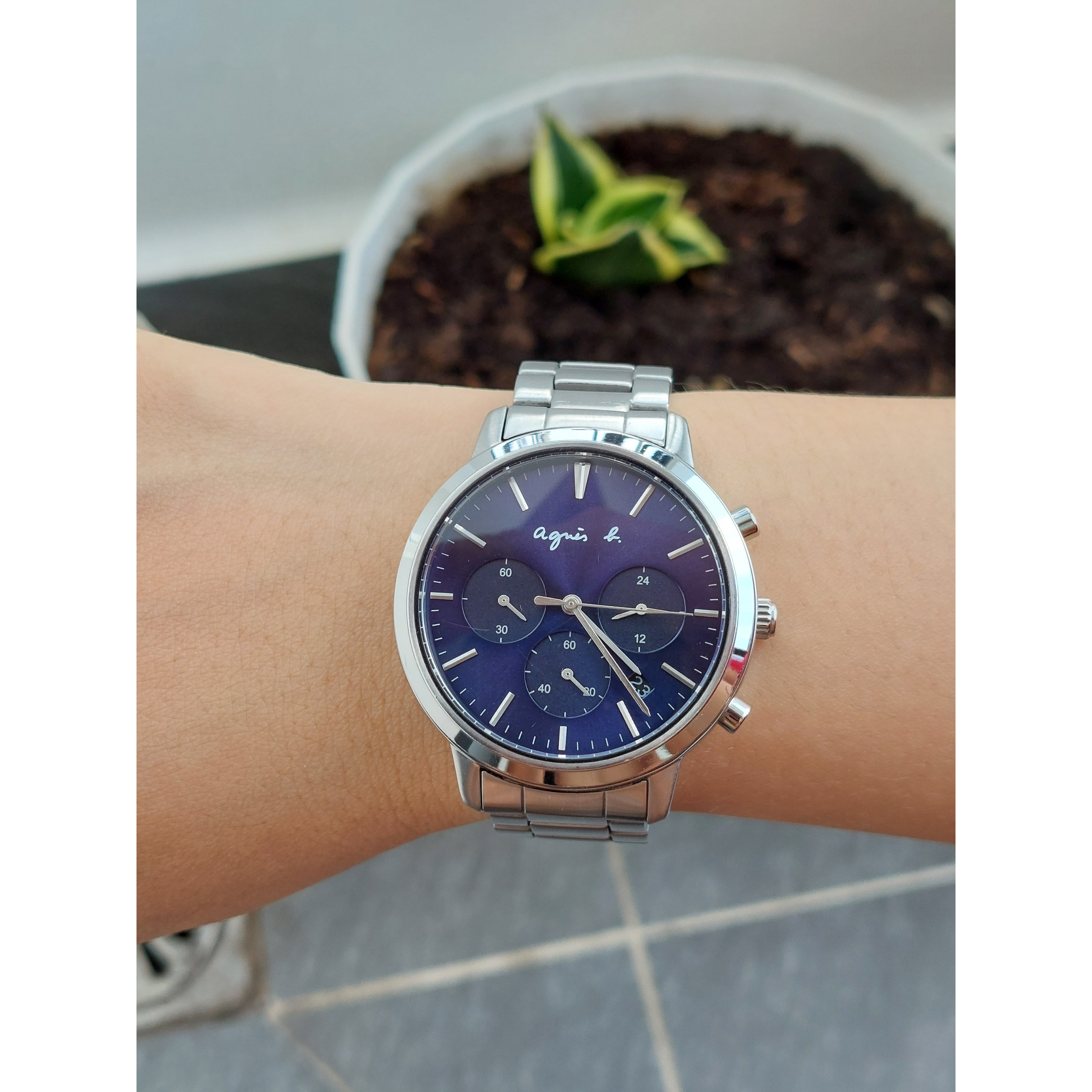 Đồng hồ nam Again 6 kim mặt xanh mực chạy pin hàng Si