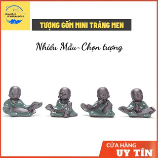 Tượng Gốm Sứ mini Tráng Men Hình Chú Tiểu và Lão Tử  chuyên trang trí decor cho lũa hoặc hồ cá