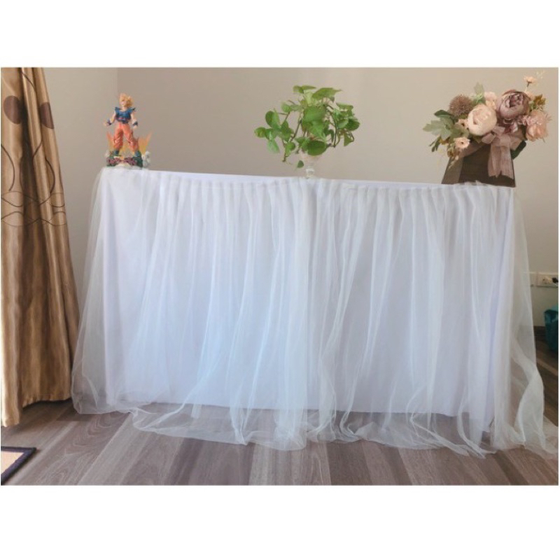 Bộ Combo gồm 1 Khăn bàn vải thun + 2 Khăn Voan quây chân bàn trang trí sinh nhật