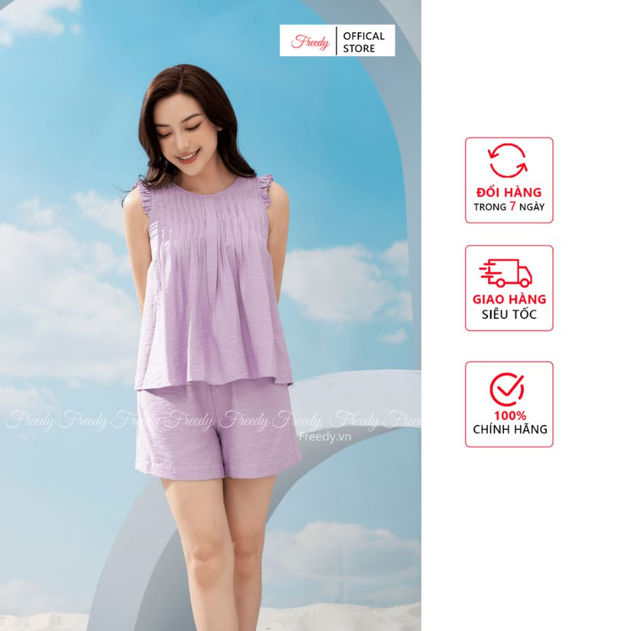 Bộ sát nách Freedy nữ đũi xếp ly ngực - WBS2323
