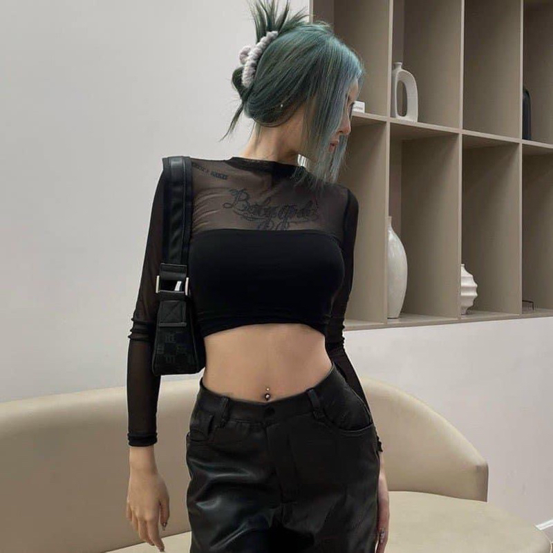 ÁO CROPTOP THUN PHỐI LƯỚI