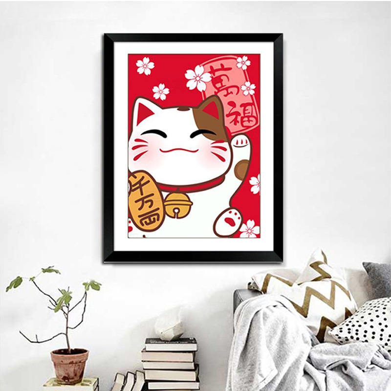 Tranh đính đá mèo thần tài kt 60x60 cm ĐÍNH KÍN