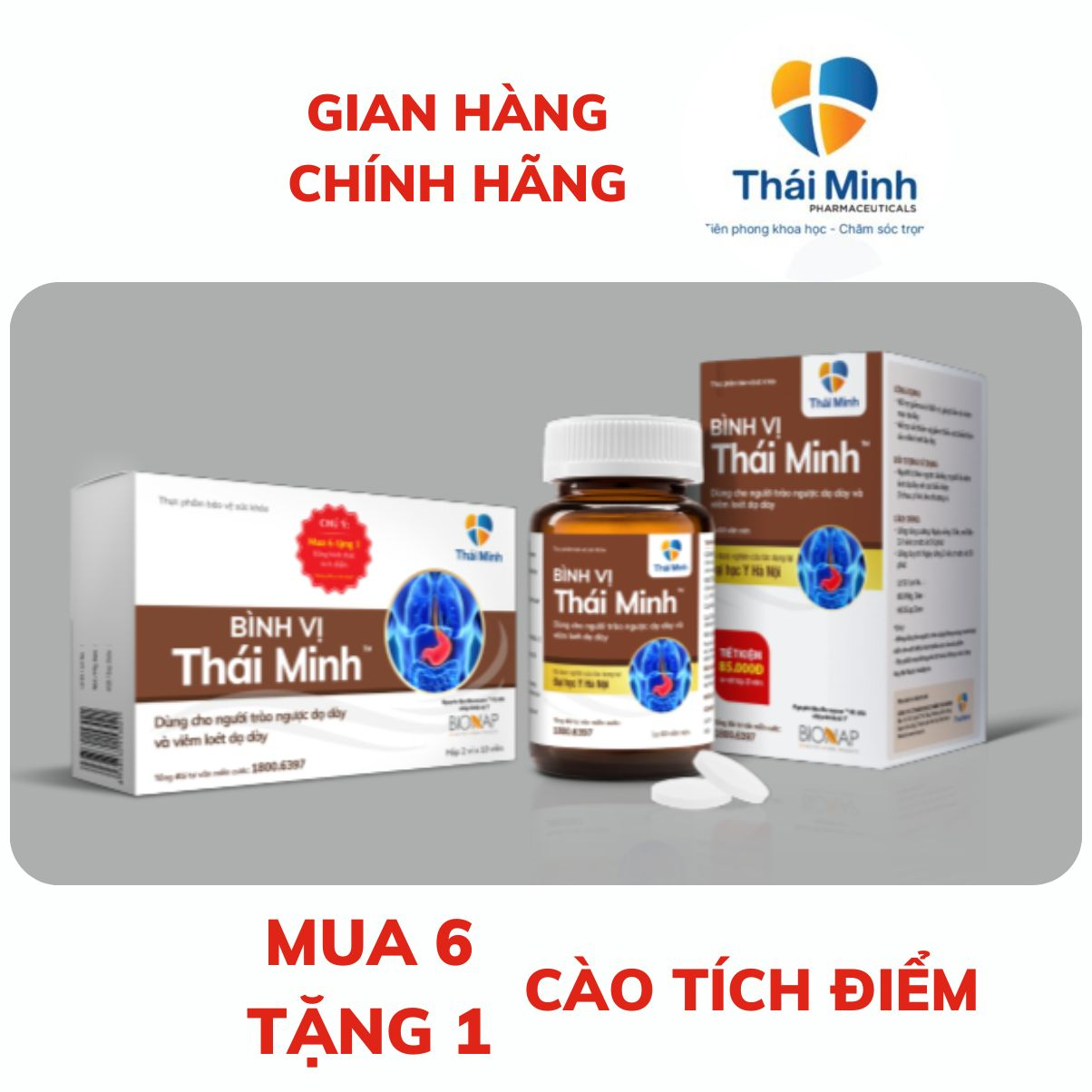 Bình Vị Thái Minh - Dùng Cho Người Trào Ngược & Viêm Loét Dạ Dày - Hộp 20 viên - Lọ 80 viên.