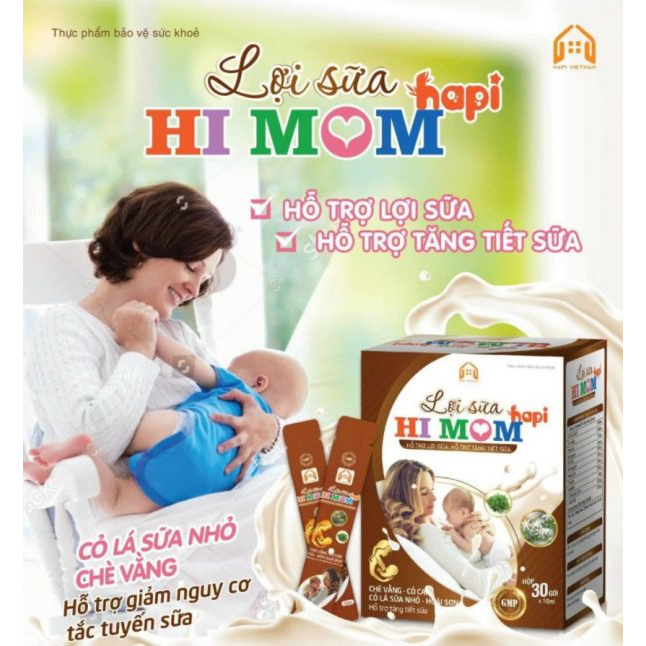 Lợi Sữa Hi Mom Happi Gọi Sữa Về,Mát Sữa ,Thông Tắc Tuyến Sữa,Có Chè Vằng,Cỏ Sữa tốt Cho Mẹ Sau Sinh Đang Cho Bé Ti