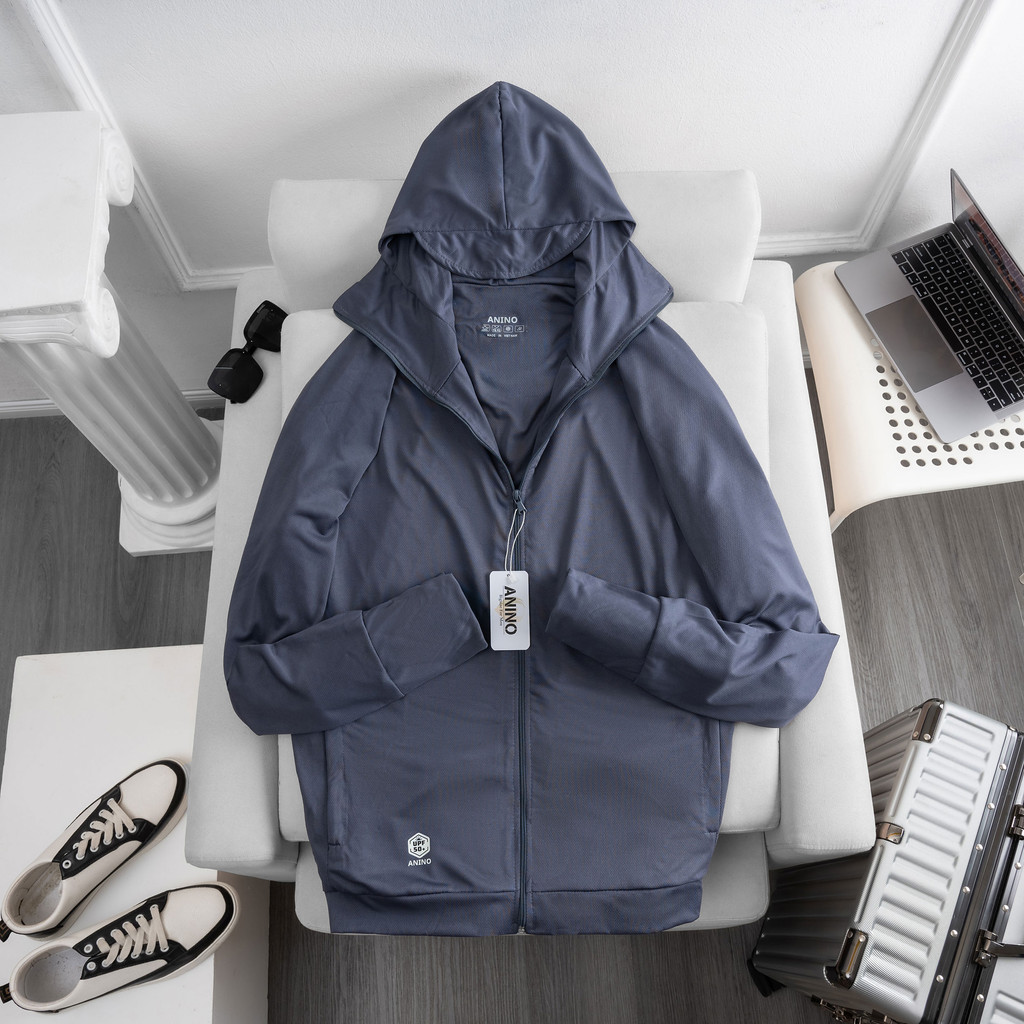 Áo chống nắng nam big size Vải Hạt Gạo Kim Cương Thông Hơi Túi Khóa Kéo Mũ Trùm Kín Mặt Chống Tia UV cho người 80-120kg